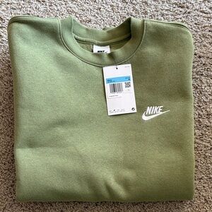 Nike Olive Crewneck Sweatshirt with White Swoosh